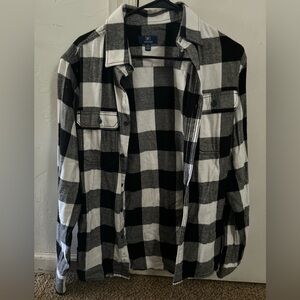 Hollister Men's Black and White Plaid Shirt Jacket